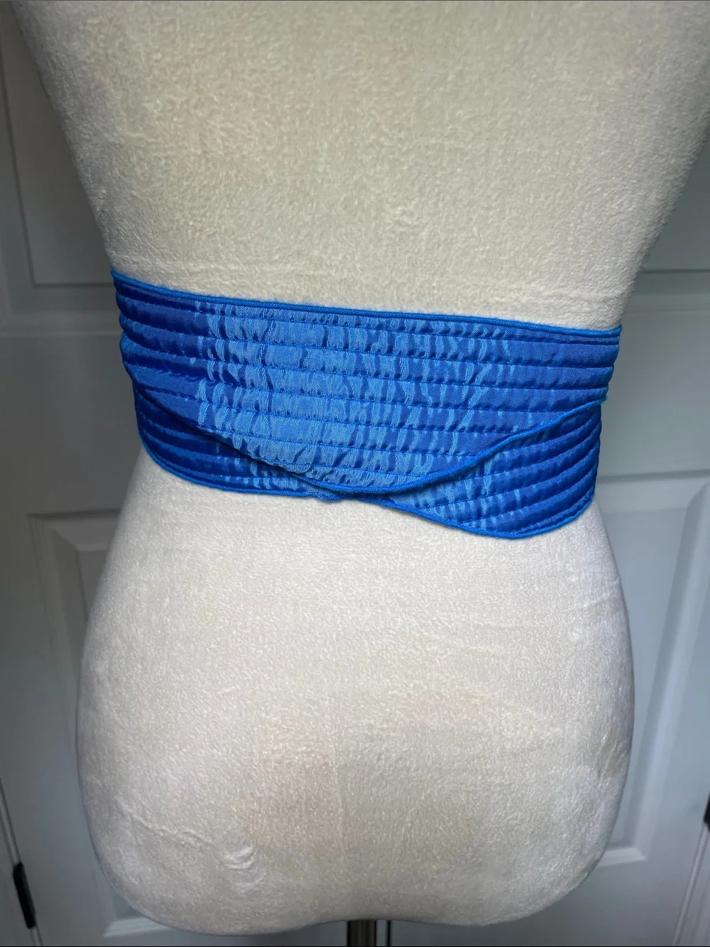 Blue Quilted Obi Waist Belt Tie-Front Accent 73”
